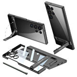 Vendas Samsung S24 Ultra Kılıf Dikey Standlı Kamera Korumalı Cihazı Gösteren Şeffaf Ays Kapak