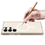 Vendas Samsung Galaxy S24 Ultra Kılıf Magsafe Şarj Özellikli Şeffaf Sert PC Zore Embos Kapak