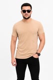 Erkek Bisiklet Yaka Kısa Kollu Esnek Penye Kumaş Slim Fit Spor Ve Günlük T-shirt Bej