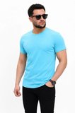 Erkek Bisiklet Yaka Kısa Kollu Esnek Penye Kumaş Slim Fit Spor Ve Günlük T-shirt Açık Mavi