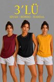 Kadın Konfor Modeli Oversize Kolsuz Terletmeyen Penye Kumaş Bisiklet Yaka 3'lü Sporcu Atlet Seti