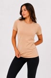 Kadın Konfor Modeli Bisiklet Yaka Kısa Kollu Yumuşak Dokulu Penye Pamuklu Slim Fit T-shirt Bej
