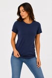 Kadın Konfor Modeli Bisiklet Yaka Kısa Kollu Yumuşak Dokulu Penye Pamuklu Slim Fit T-shirt Lacivert