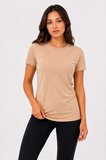 Kadın Konfor Modeli Bisiklet Yaka Kısa Kollu Yumuşak Dokulu Penye Pamuklu Slim Fit T-shirt Bej