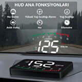 HUD Head-Up Display OBD Hız Göstergesi Dijital Ekranlı Araç Göstergesi Hız Voltaj Yağ Sıcaklığı