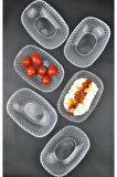 6'lı Cam Kase Sunum Kayık Tabak Meze Tabağı Çerez Kasesi 15cm- Vera
