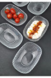 6'lı Cam Kase Sunum Kayık Tabak Meze Tabağı Çerez Kasesi 15cm- Vera