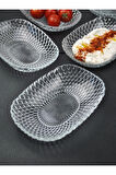 6'lı Cam Kase Sunum Kayık Tabak Meze Tabağı Çerez Kasesi 15cm- Vera