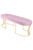 Viego Gold Exclusive Bench Lüks Metal Gold Ayak, Chester Model Yatak Ucu Pembe Puf