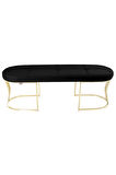 Viego Gold Exclusive Bench Lüks Metal Gold Ayak, Chester Model Yatak Ucu Siyah Puf
