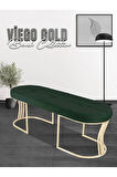 Viego Gold Exclusive Bench Lüks Metal Gold Ayak, Chester Model Yatak Ucu Yeşil Puf