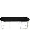 Viego Silver Smooth Bench Lüks Metal Gümüş Ayak, Chester Model Yatak Ucu Siyah Puf