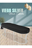 Viego Silver Striped Bench Lüks Metal Gümüş Ayak, Chester Model Yatak Ucu Antrasit Puf
