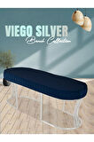 Viego Silver Striped Bench Lüks Metal Gümüş Ayak, Chester Model Yatak Ucu Mavi Puf