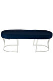 Viego Silver Striped Bench Lüks Metal Gümüş Ayak, Chester Model Yatak Ucu Mavi Puf