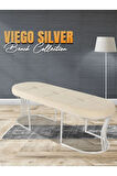 Viego Silver Exclusive Bench Lüks Metal Gümüş Ayak, Chester Model Yatak Ucu Krem Puf