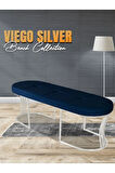Viego Silver Exclusive Bench Lüks Metal Gümüş Ayak, Chester Model Yatak Ucu Mavi Puf