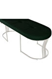 Viego Silver Exclusive Bench Lüks Metal Gümüş Ayak, Chester Model Yatak Ucu Yeşil Puf