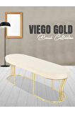 Viego Gold Smooth Bench Lüks Metal Gold Ayak, Chester Model Yatak Ucu Beyaz Puf