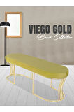 Viego Gold Smooth Bench Lüks Metal Gold Ayak, Chester Model Yatak Ucu Hardal Puf