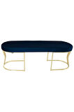 Viego Gold Smooth Bench Lüks Metal Gold Ayak, Chester Model Yatak Ucu Mavi Puf