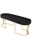 Viego Gold Striped Bench Lüks Metal Gold Ayak, Chester Model Yatak Ucu Antrasit Puf