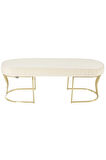 Viego Gold Striped Bench Lüks Metal Gold Ayak, Chester Model Yatak Ucu Beyaz Puf