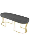 Viego Gold Striped Bench Lüks Metal Gold Ayak, Chester Model Yatak Ucu Gri Puf