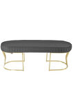 Viego Gold Striped Bench Lüks Metal Gold Ayak, Chester Model Yatak Ucu Gri Puf