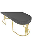 Viego Gold Striped Bench Lüks Metal Gold Ayak, Chester Model Yatak Ucu Gri Puf