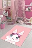 Pembe Yıkanabilir Kaymaz Tabanlı Tavşanlı Bebek Halısı AR088