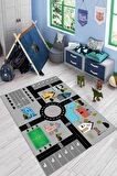 Gri Kaymaz Tabanlı Yıkanabilir Uçaklı Çocuk Halısı AR1122