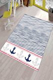 Lacivert Kaymaz Tabanlı Denizci Temalı Çocuk Halısı AR1138