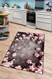Pembe Kaymaz Taban Yıkanabilir Çiçekli Mutfak Halısı AR1242