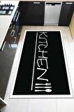 Siyah Kaymaz Tabanlı Kitchen Yazılı Mutfak Halısı AR183