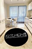 Siyah Kaymaz Kitchen Yazılı Yuvarlak Mutfak Halısı AR430