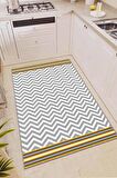 Sarı Kaymaz Tabanlı Yıkanabilir Zigzag Mutfak Halısı AR447