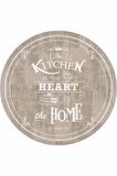 Bej Kaymaz Taban Kitchen Yazılı Yuvarlak Mutfak Halısı AR537
