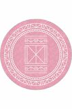 Pembe Kaymaz Taban Etnik Desen Yuvarlak Mutfak Halısı AR542