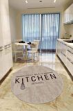 Bej Kaymaz Taban Kitchen Yazılı Yuvarlak Mutfak Halısı AR801