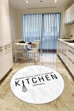 Beyaz Kaymaz Kitchen Yazılı Yuvarlak Mutfak Halısı AR802