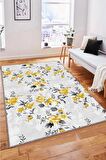 Sarı Çiçekli Kaymaz Tabanlı Makinede Yıkanabilir Halı BH006