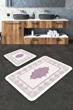 Pembe Modern Klasik Banyo Halısı Klozet Paspas Seti BS284