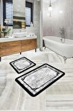 Gri Modern Klasik Banyo Halısı Klozet 2'li Paspas Seti BS287