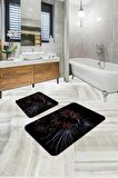 Siyah Kedi Desenli Banyo Halısı Klozet Paspas Seti BS295