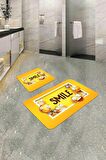 Sarı Smiley Banyo Halısı Klozet Takımı Paspas Seti BS300