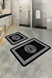 Siyah Çerçeve Temalı Banyo Halısı Klozet Paspas Seti BS350