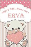 Pembe Kaymaz Tabanlı Bebek Halısı Ayıcıklı İsimli Halı KD01