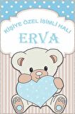 Mavi Kaymaz Tabanlı Bebek Halısı Ayıcıklı İsimli Halı KD02
