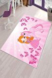 Pembe Kaymaz Tabanlı Unicorn Prensesli Çocuk Halısı KD076